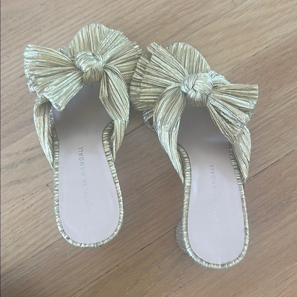 Loeffler Randall Penny Gold Pleated Bow Mules